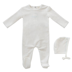 Kipp Baby Blue Spring Velour Footie + Bonnet