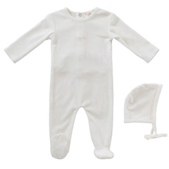 Kipp Baby Pink Spring Velour Footie + Bonnet