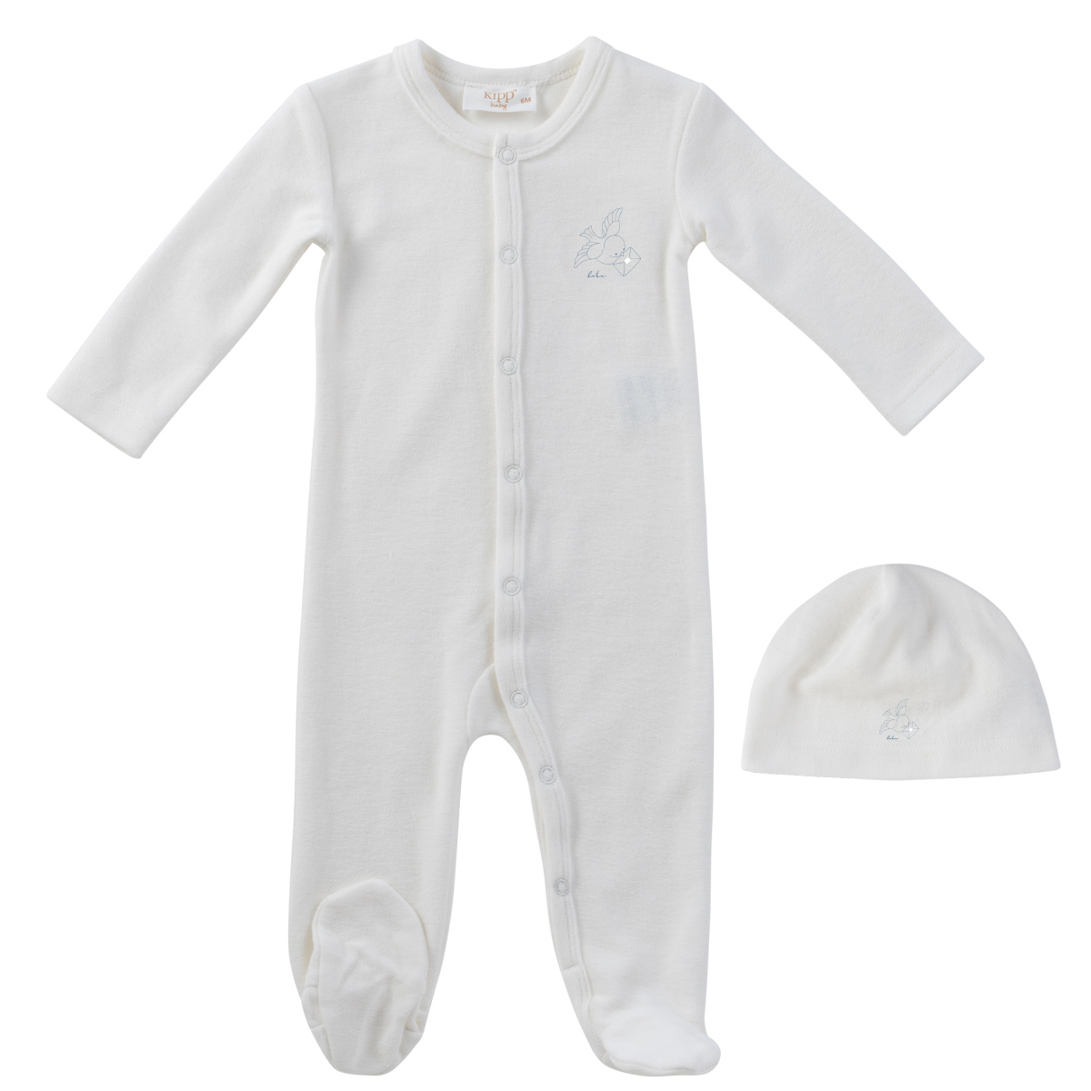 Kipp Baby Blue Flying Feathers Terry Footie + Hat