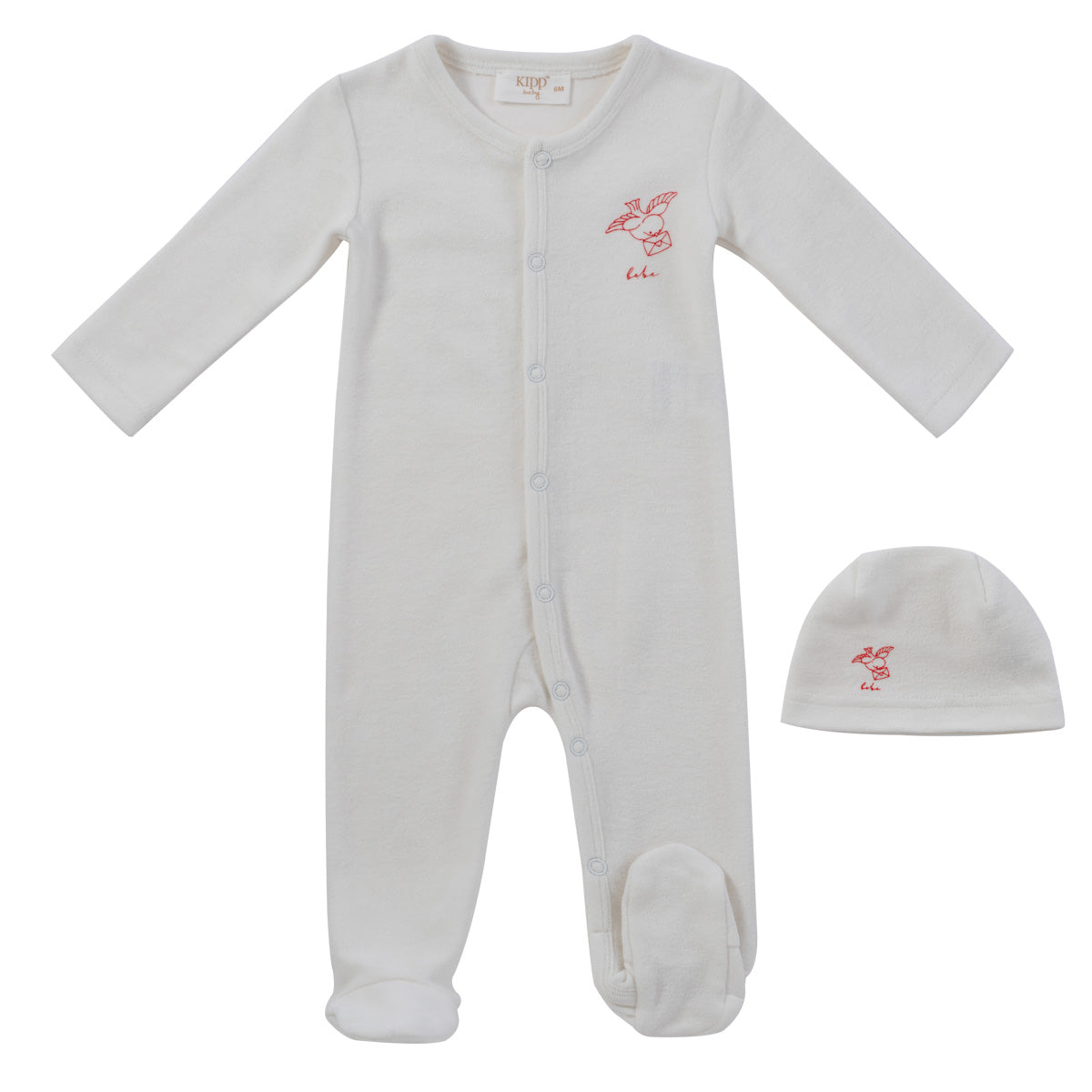 Kipp Baby Red Flying Feathers Terry Footie + Hat