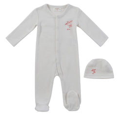 Kipp Baby Red Flying Feathers Terry Footie + Hat
