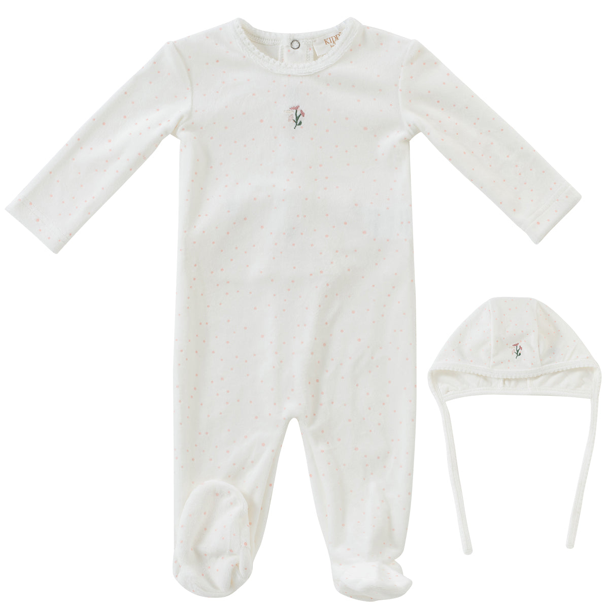 Kipp Baby Pink Garden Party Footie + Bonnet