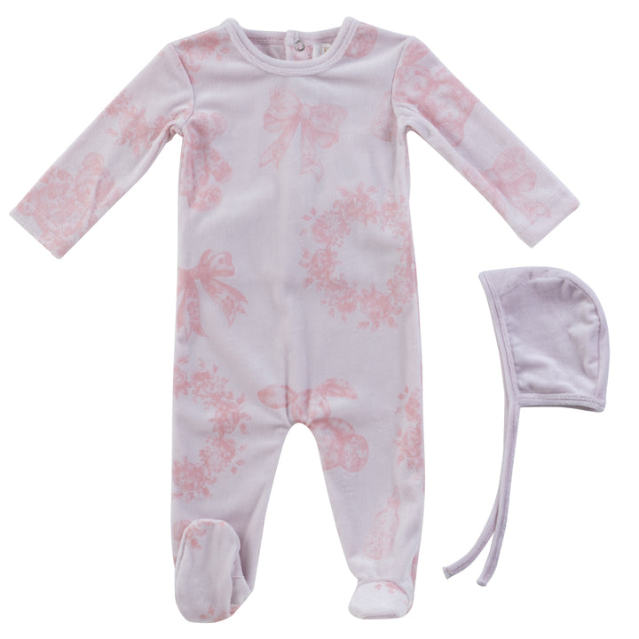 Kipp Baby pink Petit Toile footie with matching bonnet for newborns