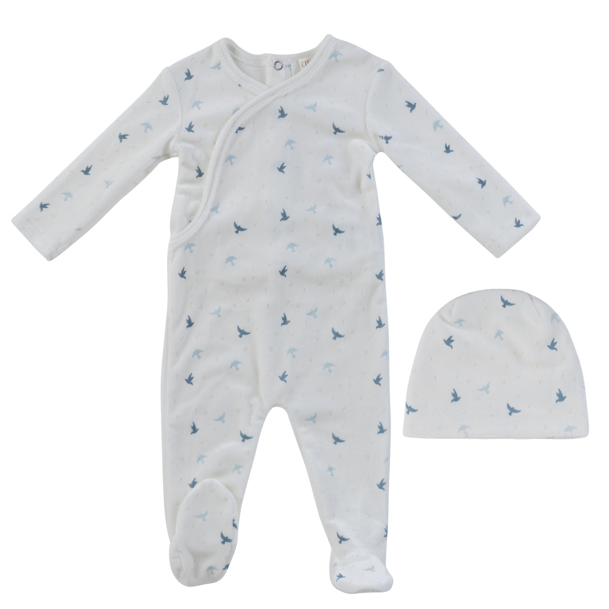 Kipp Baby White Blue Songbird Footie + Hat