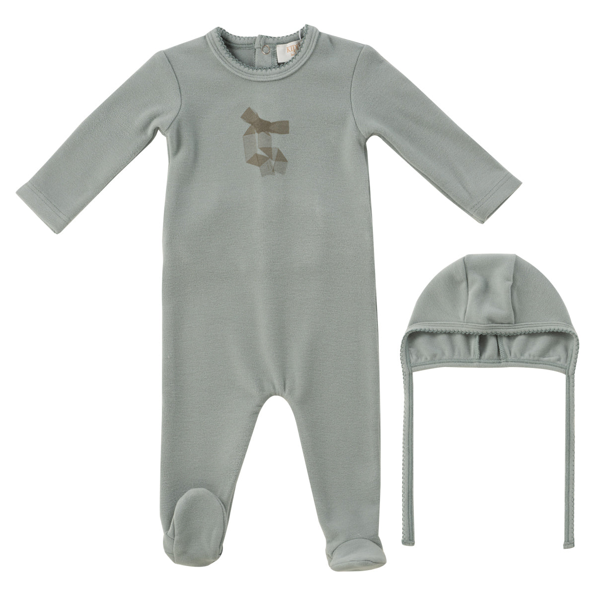 Kipp Baby Sage Felt Bow Footie + Bonnet