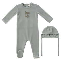 Kipp Baby Sage Felt Bow Footie + Bonnet