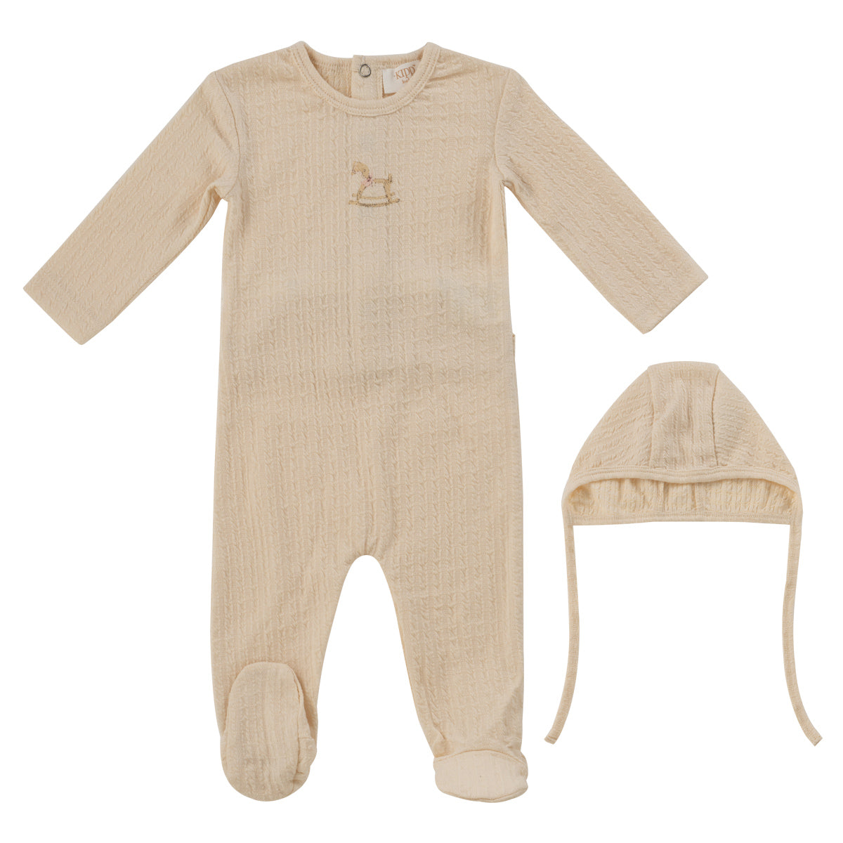 Kipp Baby White Pink Rocking Horse Footie + Bonnet