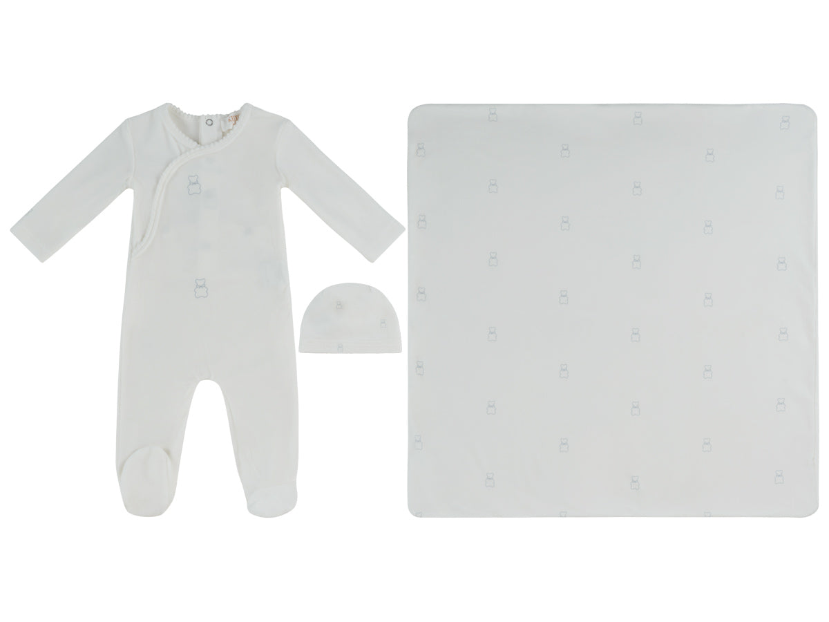 Kipp Baby Blue Petit Ours Pattern Footie Hat & Blanket Set