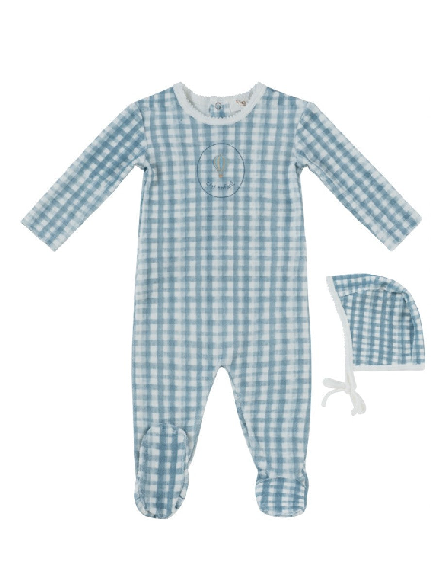 Kipp Baby Blue Ciel Enfant Gingham Footie & Hat