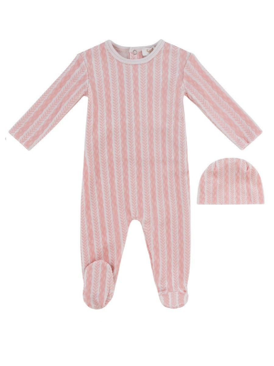 Kipp Baby Pink Atelier Cable Footie & Hat Set
