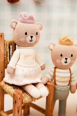 Tuntun - Emma The Bear With Crown 11" Pink & Natural
