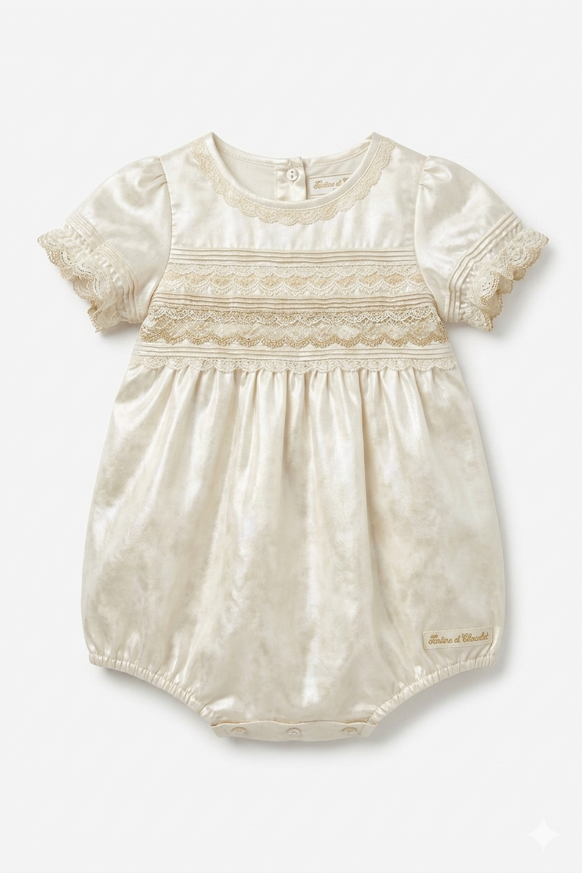 Tartine et Chocolat Nacre Lace Romper – Luxury Baby Girl Combicourt Outfit