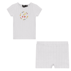 Space Grey White Rib Pointelle Print Shorts Set