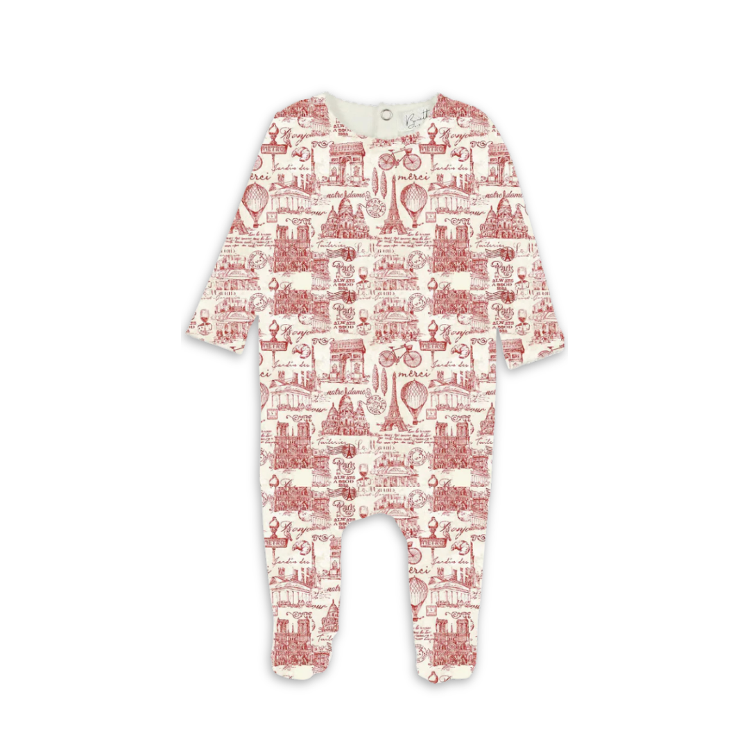 Bopop Toile Ruby Footies Soft Cotton Baby Footed Onesie Classic Toile Print