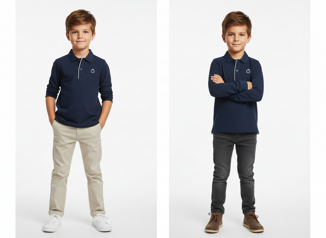 Boys Navy Long-Sleeve Polo Shirt