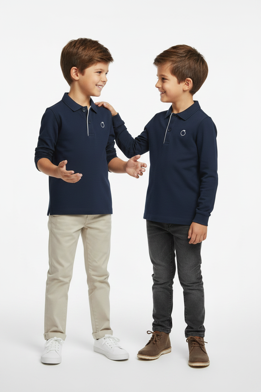 Boys Navy Long-Sleeve Polo Shirt