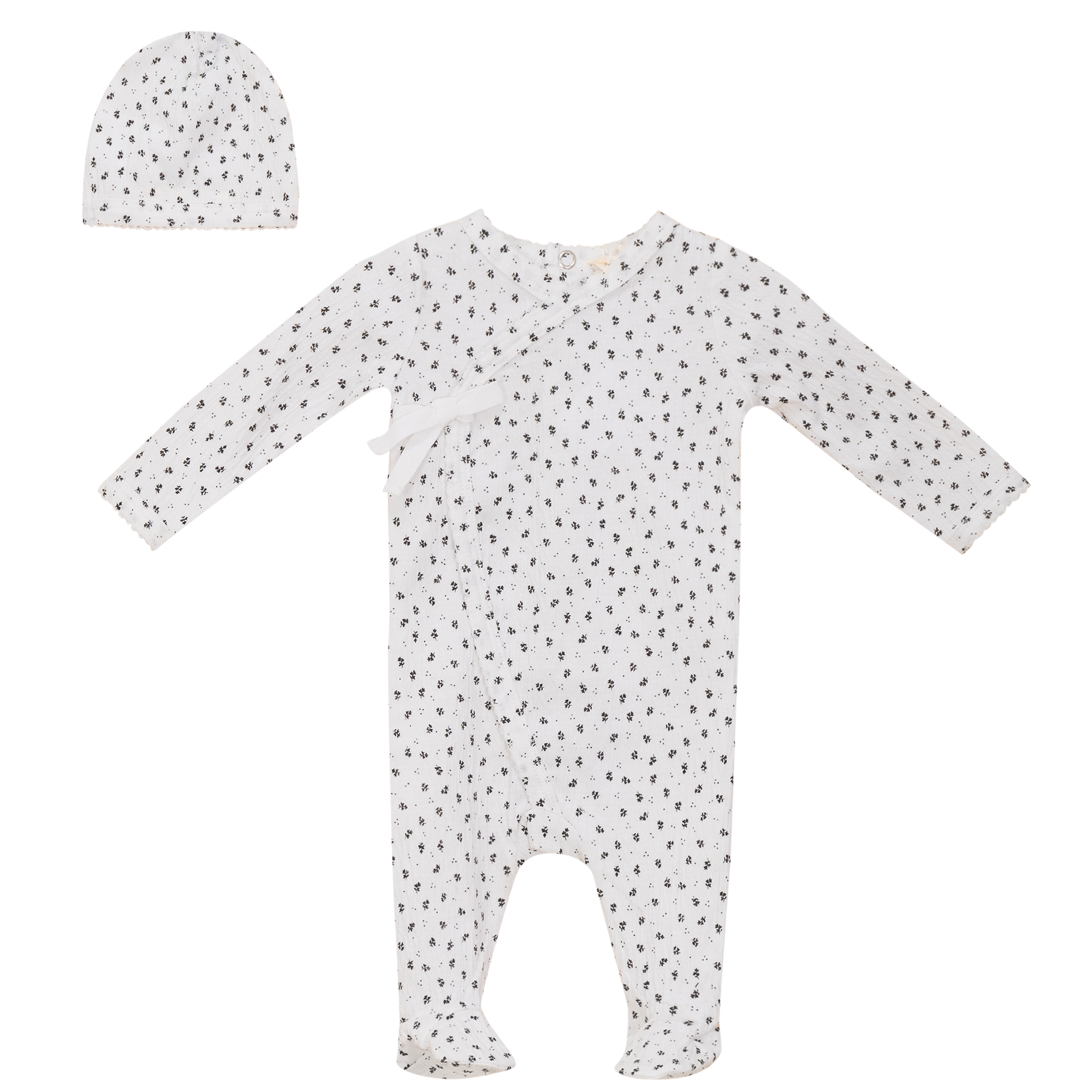 Fragile White/Black Crinkle Small Flower Footie Set