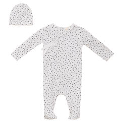 Fragile White/Black Crinkle Small Flower Footie Set