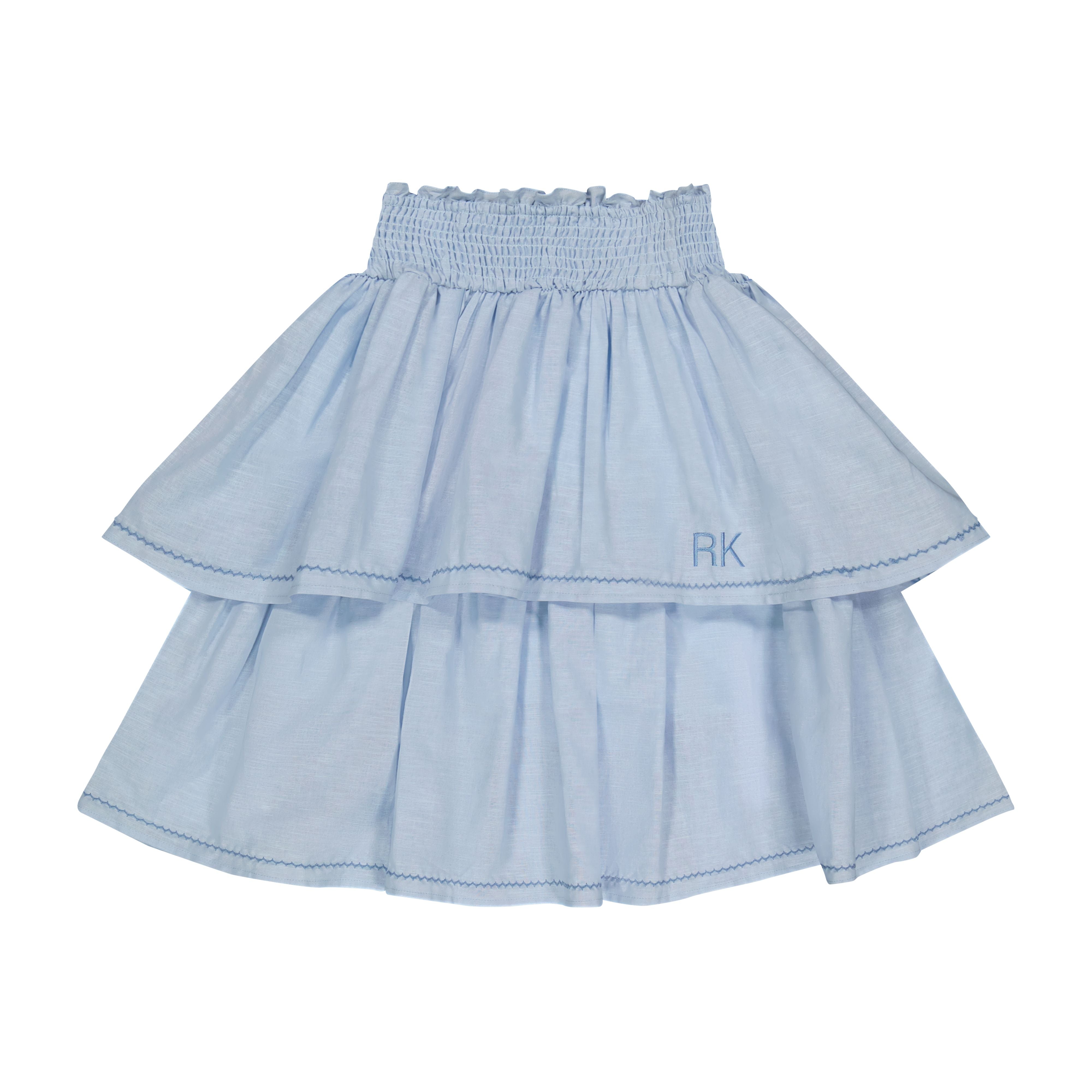 Retro Kid Lila Soft Blue Linen Ric Rac Layered Skirt