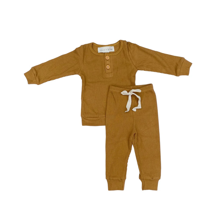 Clover + Bear Caramel Ribbed Two Piece Set