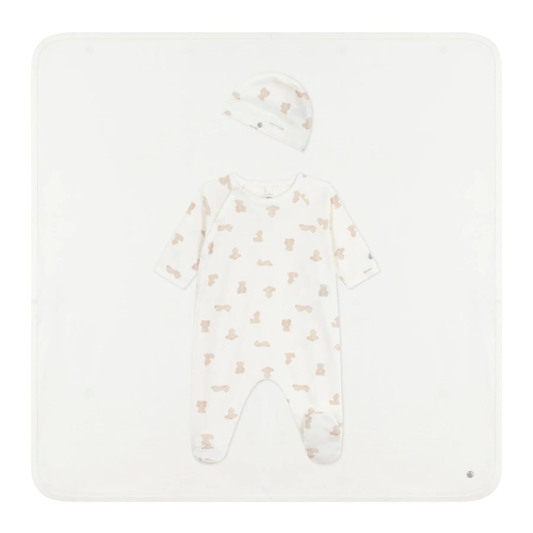 Petit Bateau – Teddy Print Footie, Hat & Blanket 3-Pc Set