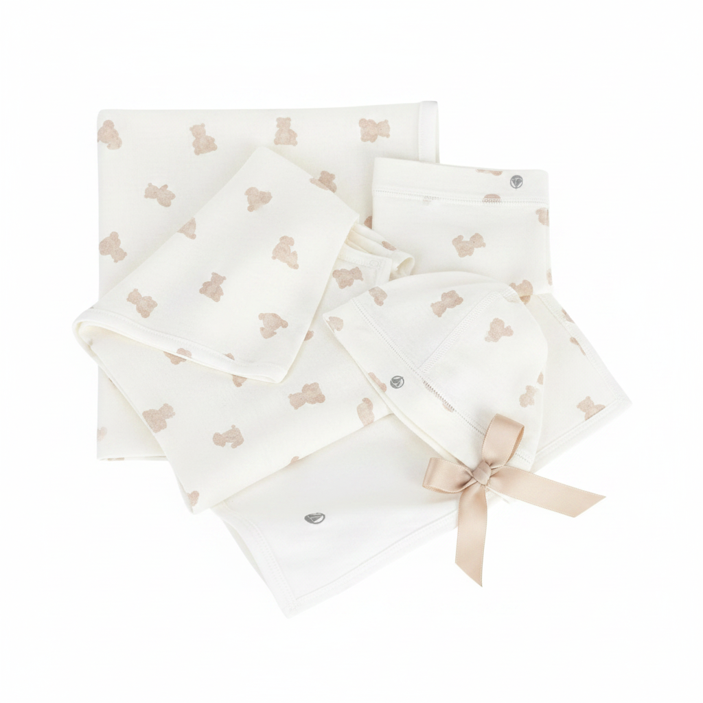 Petit Bateau – Teddy Print Footie, Hat & Blanket 3-Pc Set