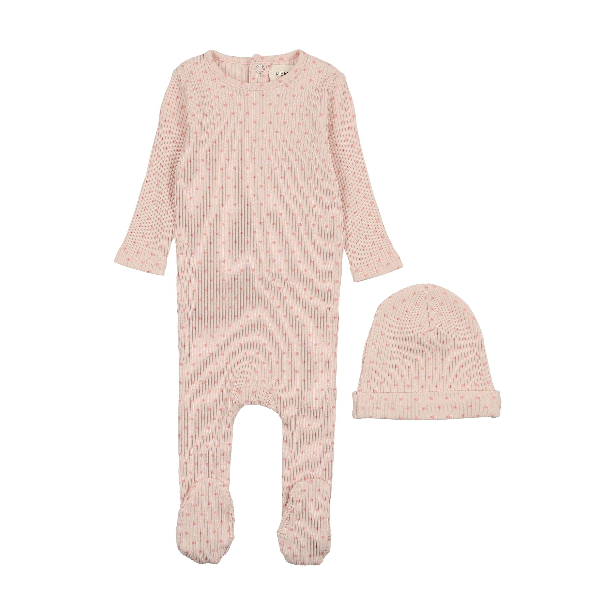 Mema Knits Pink Tint Wide Ribbed Heart Footie