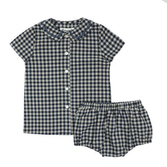 Bonjour Blue Gingham Collar Baby Boy Set