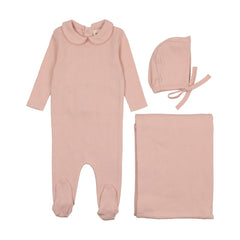 Mema Knits Rose Pointelle 3 Pc Layette Set