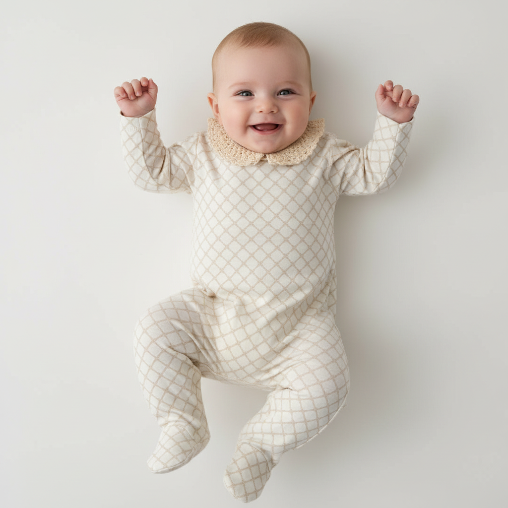 Bebe Organic Baby Natural Marine Footie & Bonnet Set