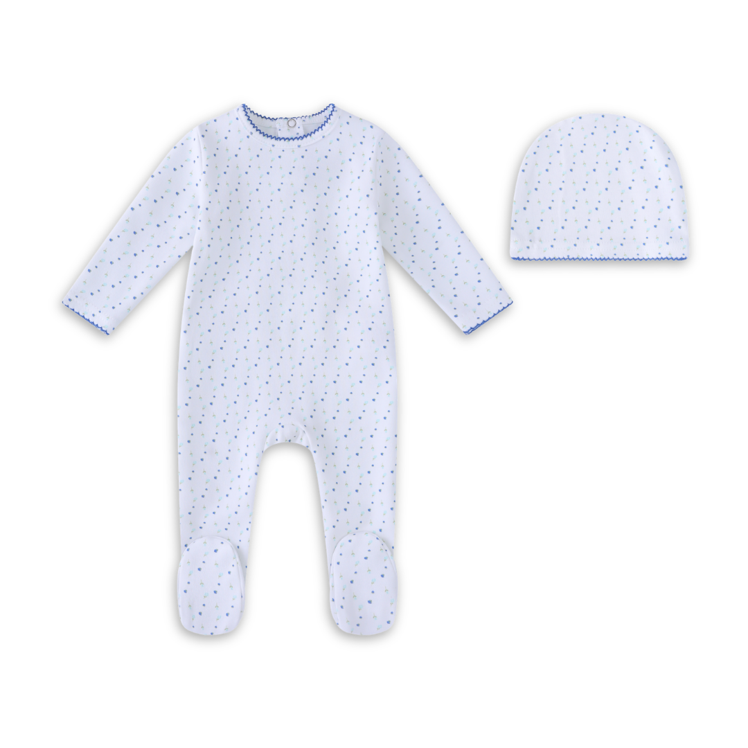 Mini Label White Bright Floral Print Set Boys Soft Cotton Baby Outfit Bright Floral Print Design