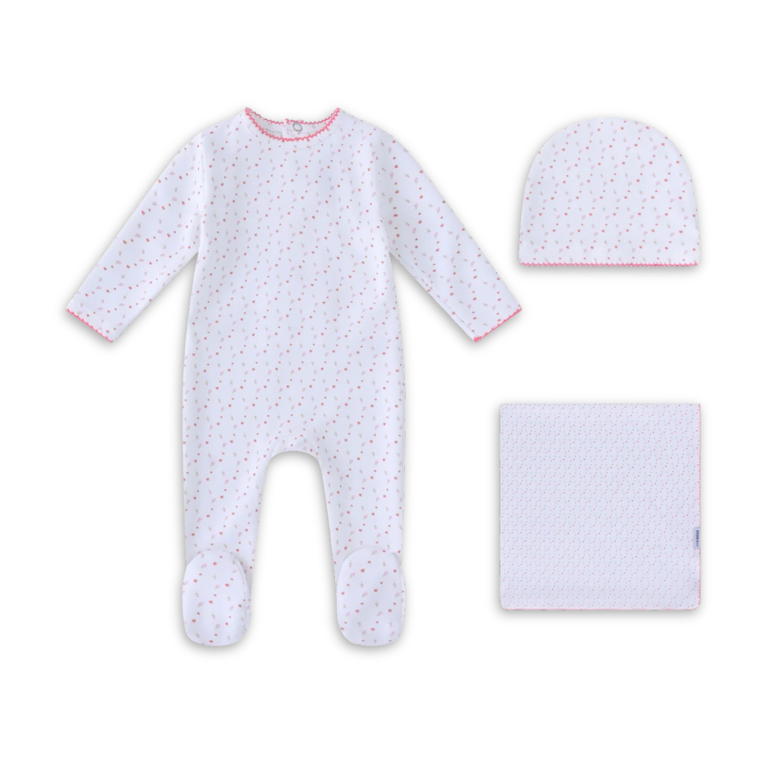 Mini Label White Bright Floral Print Set Girls Soft Cotton Baby Outfit Bright Floral Print Design