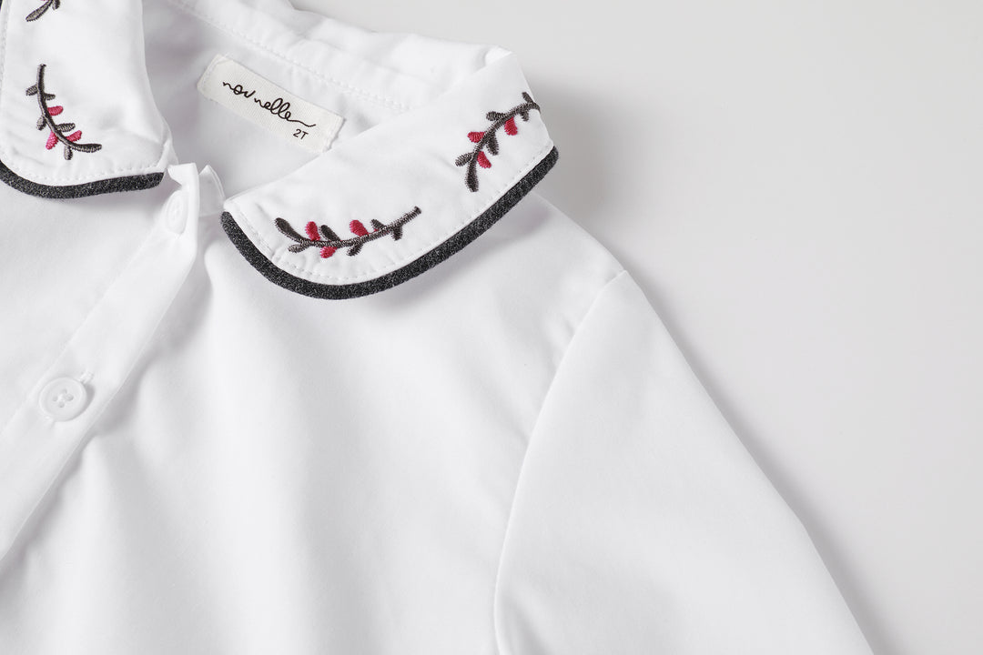 Nou Nelle White Embroidered Magenta Blouse