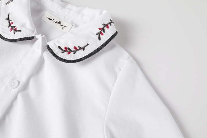 Nou Nelle White Embroidered Magenta Blouse