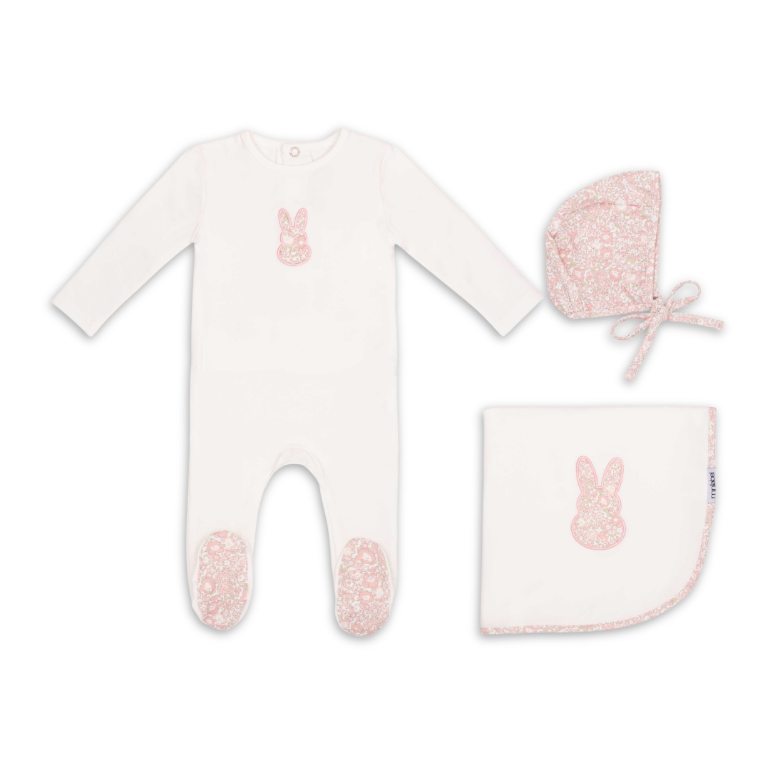 Mini Label White Liberty Bunny Set Girls Soft Cotton Baby Outfit Bunny Print Design