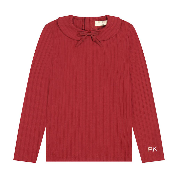 Retro Kid Burgundy Mae Bow Ribbed Collar Tshirt
