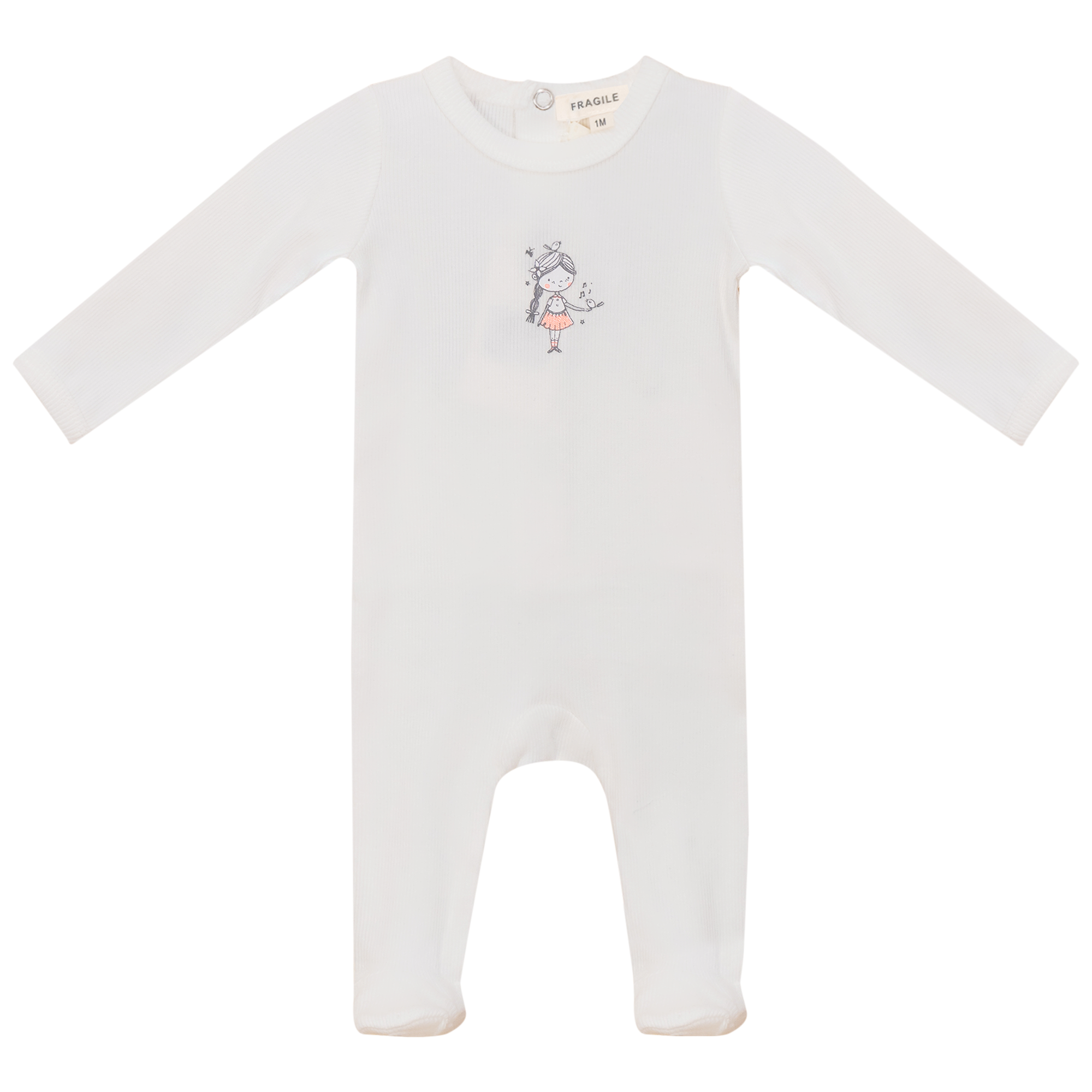 Fragile Off White/Pink Rib Footie