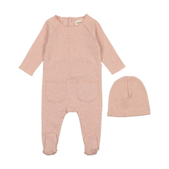 Mema Knits Old Rose Heathered Roll Neck Footie + Beanie