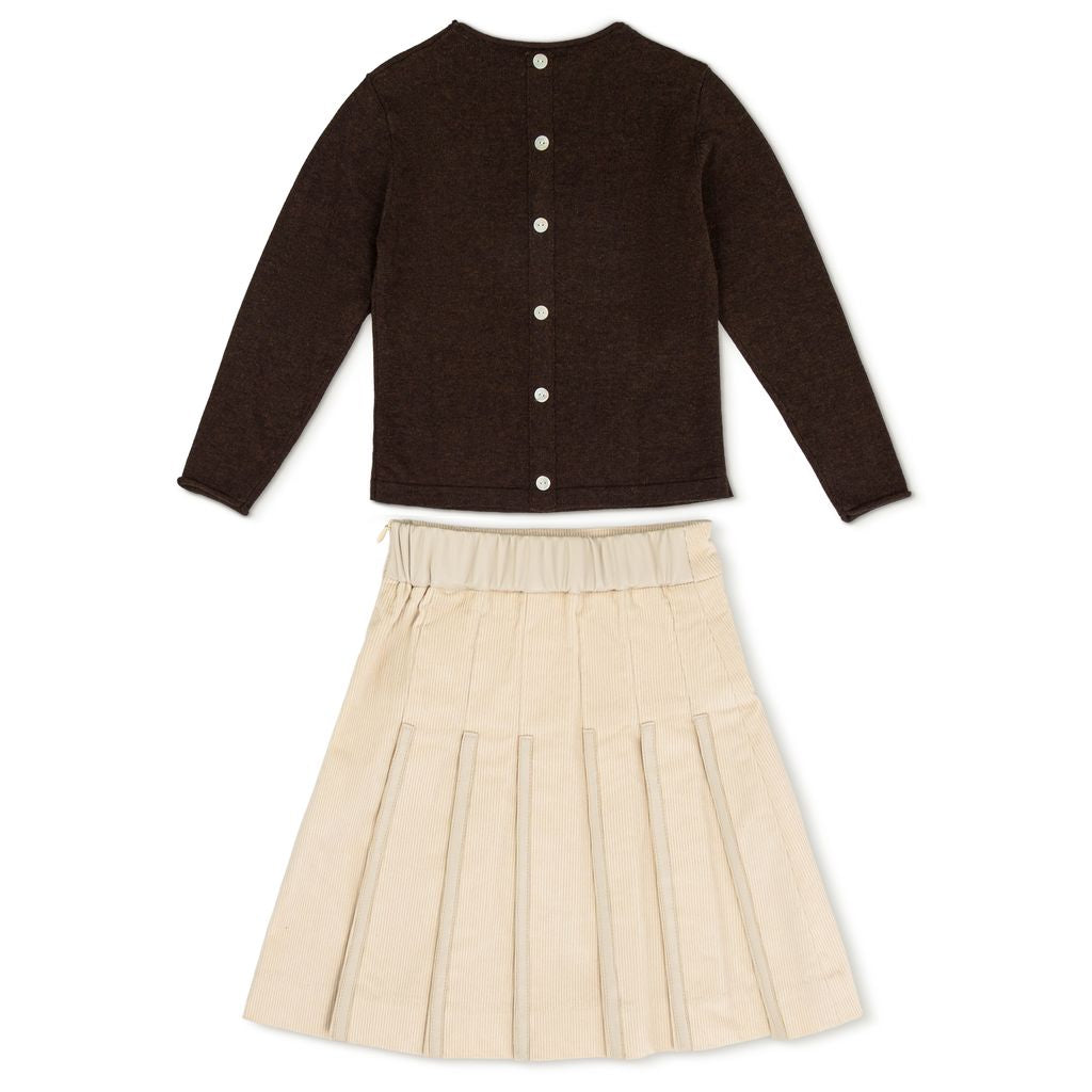 La Nina Cream Corduroy Skirt with Logo Sweater Set