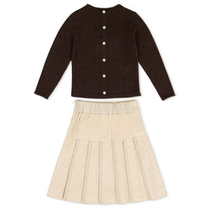 La Nina Cream Corduroy Skirt with Logo Sweater Set