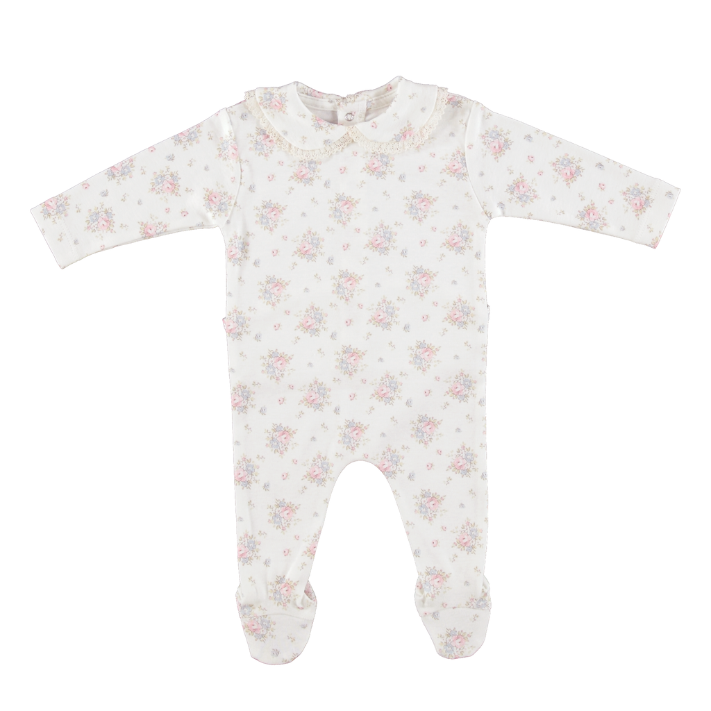Bebe Organic Amora Blooms Collar Footie + Bonnet