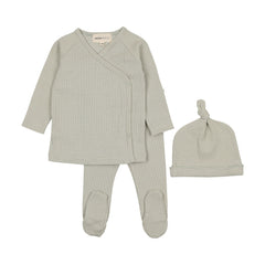 Mema Knits Mint Green Striped 2 Pc Wrap Set + Beanie