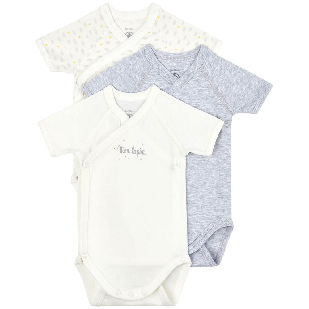 Petit Bateau Baby Kimono Onesie - Cloud 9 Bodysuits - Set of 3