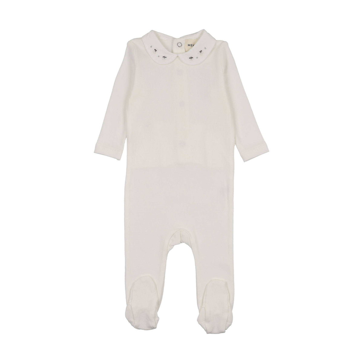 Mema Knits Winter White Embroidered Collar Base Footie