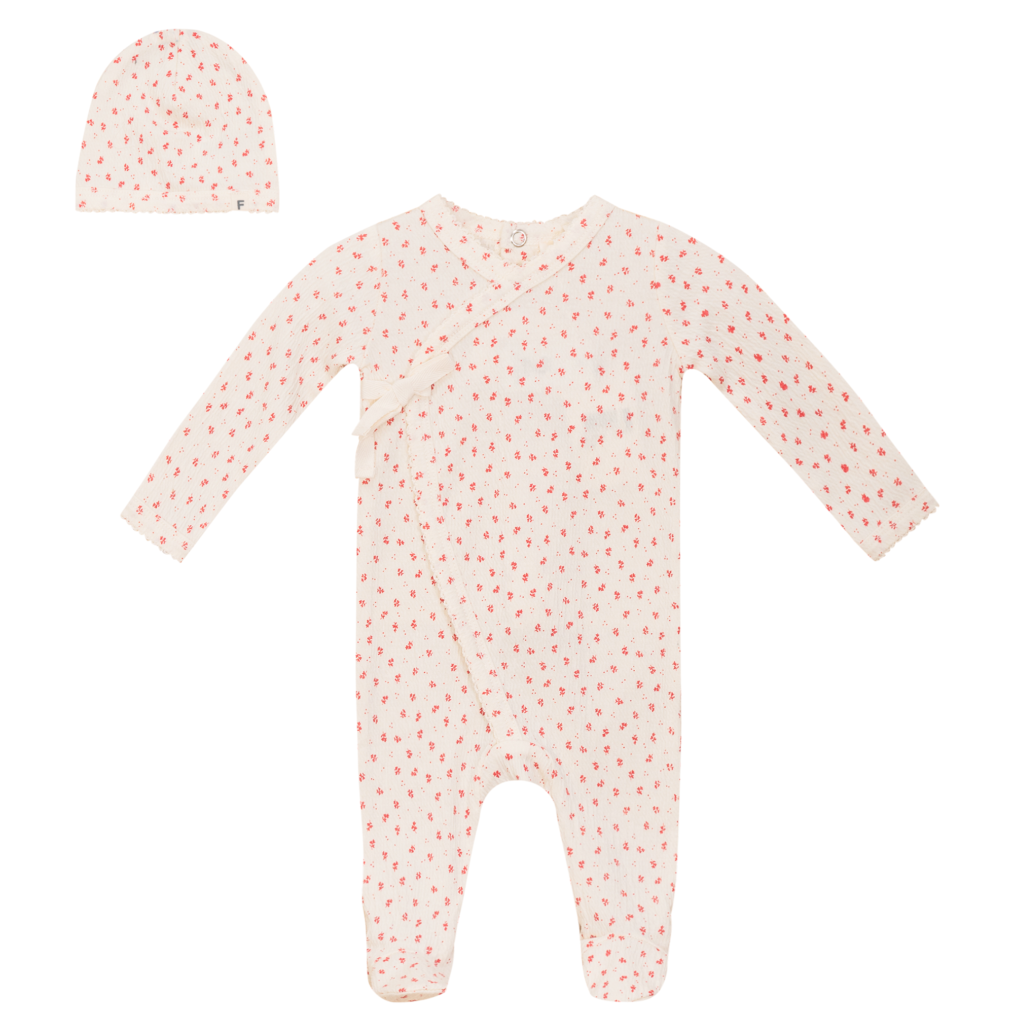Fragile Cream/Red Crinkle Small Flower Footie Set