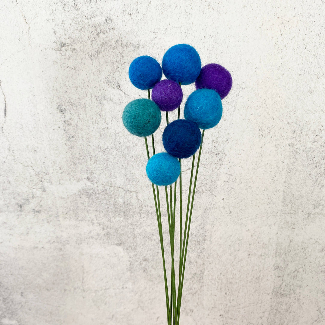 Oakwind Hollow - Set of 8 Felted Wool Flower Ball Bouquet Blue Skies