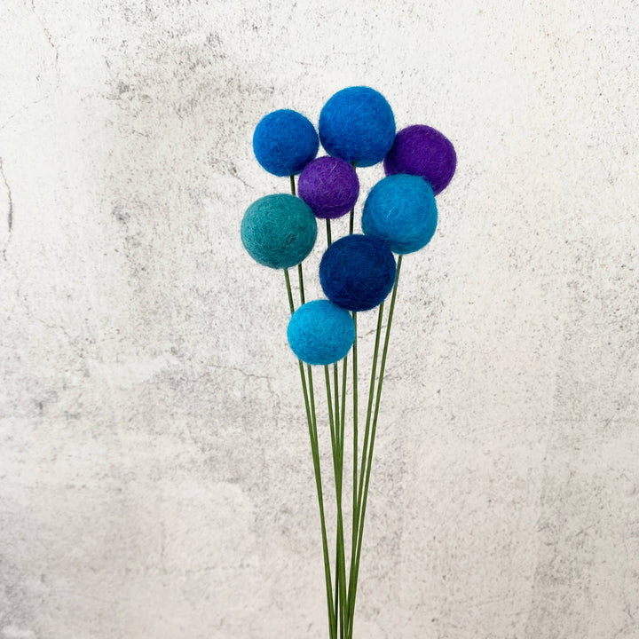 Oakwind Hollow - Set of 8 Felted Wool Flower Ball Bouquet Blue Skies