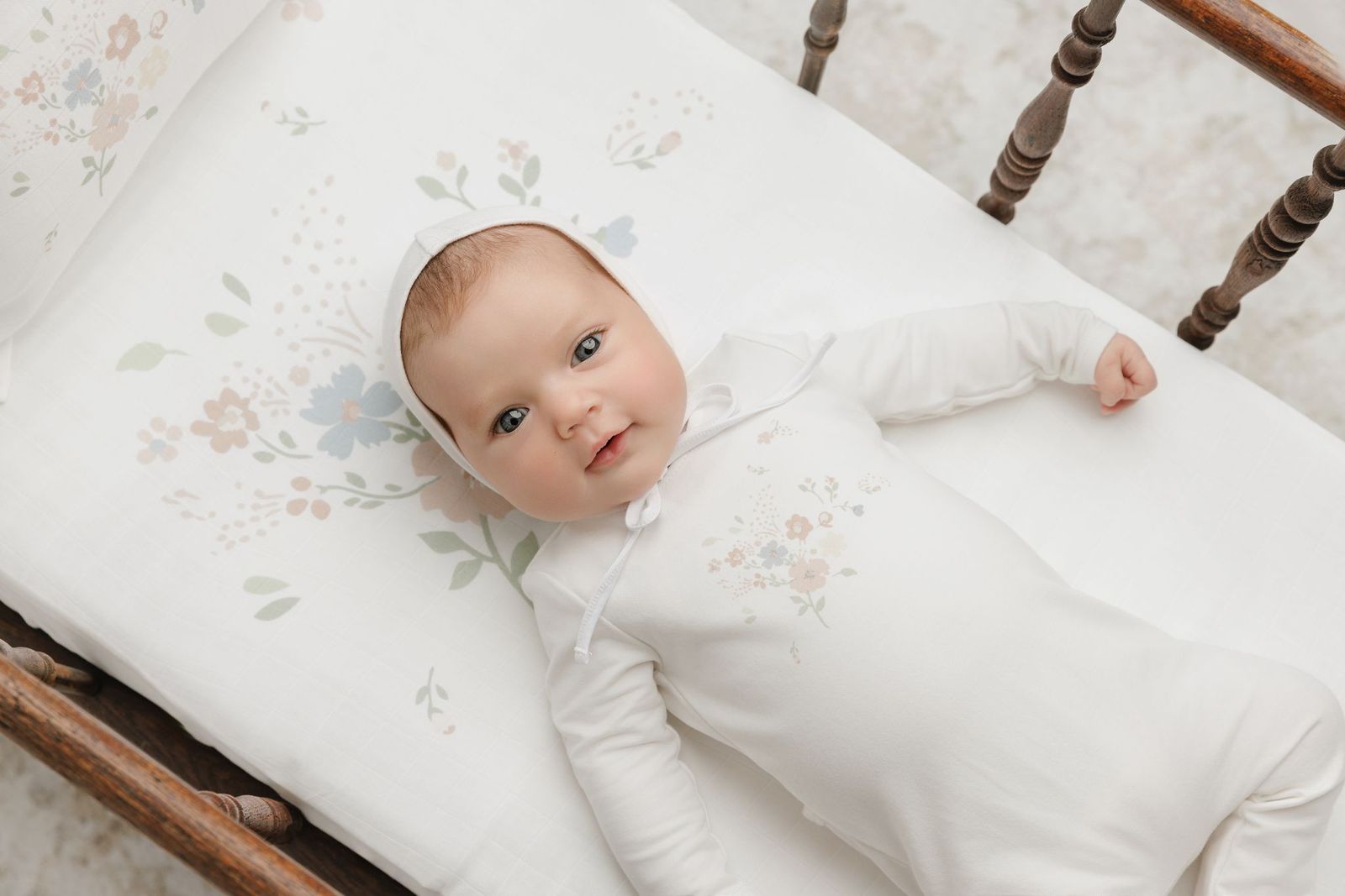 Baby Pink Gingham Floral Footie Set by Peluche – Soft Cotton Sleepwear