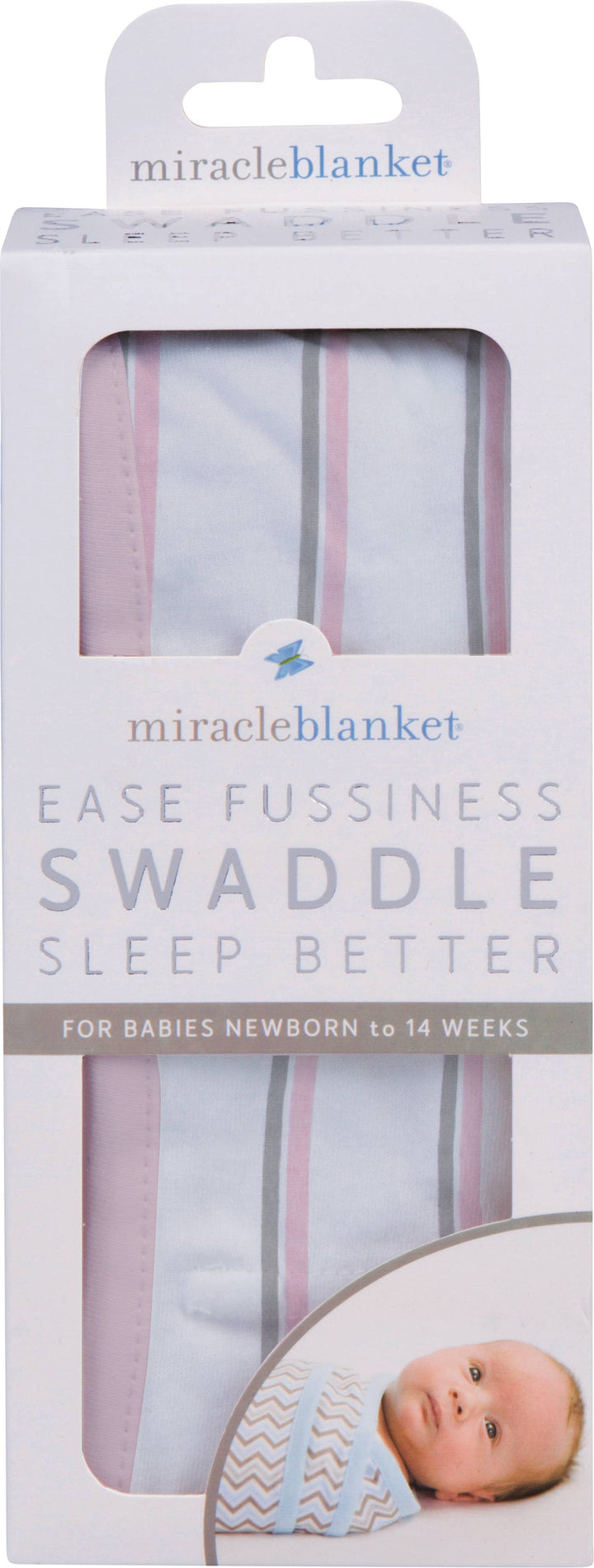 Miracle Blanket- The #1 Pediatrician-recommended Swaddle - Pink With Gray Stripes Miracle Blanket
