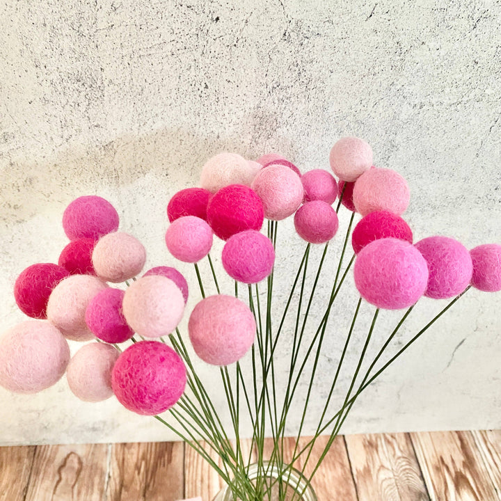 Oakwind Hollow - Set of 8 Felted Wool Flower Ball Pretty in Pink